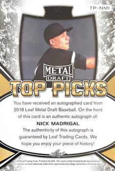 2018 Leaf Metal Draft - Top Picks Autographs #TP-NM1 Nick Madrigal Back