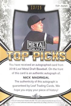 2018 Leaf Metal Draft - Top Picks Autographs Black #TP-NM1 Nick Madrigal Back