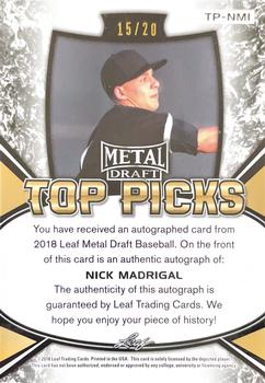 2018 Leaf Metal Draft - Top Picks Autographs Blue Wave #TP-NM1 Nick Madrigal Back