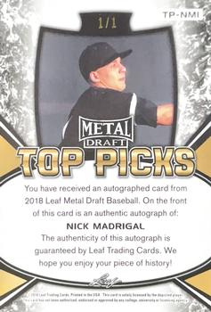 2018 Leaf Metal Draft - Top Picks Autographs Gold Wave #TP-NM1 Nick Madrigal Back