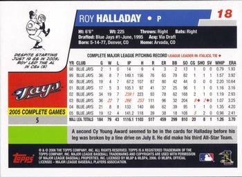 2006 Topps Opening Day #18 Roy Halladay Back