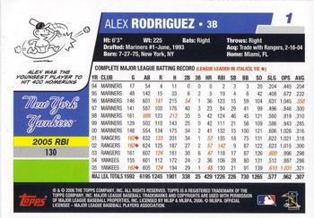 2006 Topps Opening Day #1 Alex Rodriguez Back