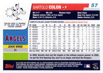 2006 Topps Opening Day #57 Bartolo Colon Back