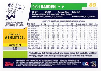 2006 Topps Opening Day #88 Rich Harden Back