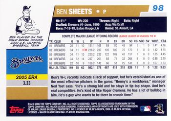 2006 Topps Opening Day #98 Ben Sheets Back