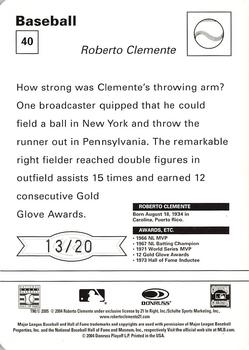 2005 Leaf - Sportscasters 20 Beige Running-Glove #40 Roberto Clemente Back