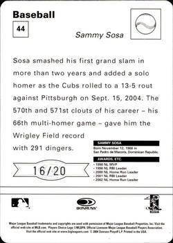 2005 Leaf - Sportscasters 20 Beige Running-Glove #44 Sammy Sosa Back