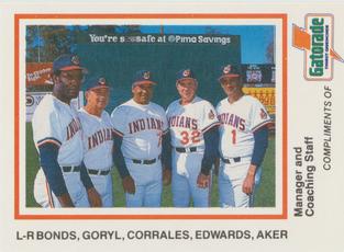 1987 Gatorade Cleveland Indians SGA #NNO Manager and Coaching Staff Front