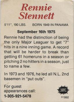 1992 Ultimate Image Rennie Stennett #NNO Rennie Stennett Back