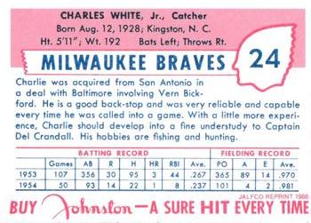 1988 JALFCO 1955 Johnston Cookies Reprints #24 Charlie White Back