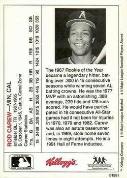 1991 Kellogg's Legends of Baseball (English) #NNO Rod Carew Back