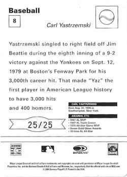 2005 Leaf - Sportscasters 25 White Leaping-Bat #8 Carl Yastrzemski Back