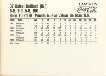 1985 Coca-Cola Pittsburgh Pirates #NNO Rafael Belliard Back