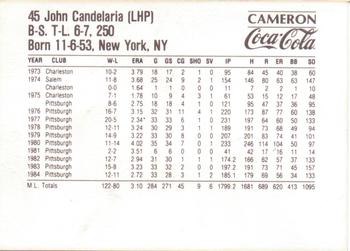 1985 Coca-Cola Pittsburgh Pirates #NNO John Candelaria Back