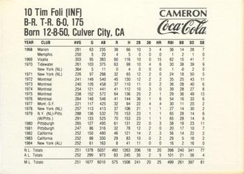 1985 Coca-Cola Pittsburgh Pirates SGA #NNO Tim Foli Back