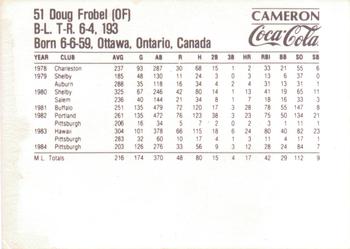 1985 Coca-Cola Pittsburgh Pirates #NNO Doug Frobel Back