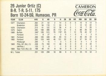 1985 Coca-Cola Pittsburgh Pirates #NNO Junior Ortiz Back