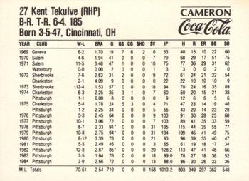 1985 Coca-Cola Pittsburgh Pirates #NNO Kent Tekulve Back