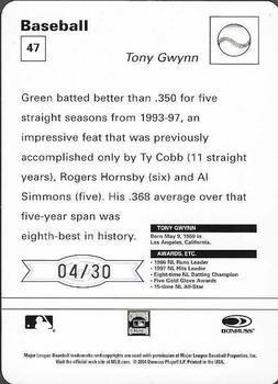 2005 Leaf - Sportscasters 30 Red Leaping-Bat #47 Tony Gwynn Back