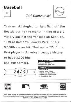2005 Leaf - Sportscasters 30 Teal Running-Bat #8 Carl Yastrzemski Back