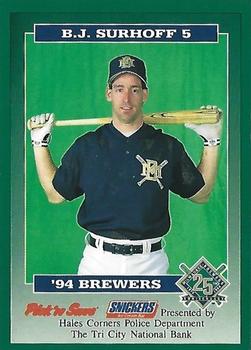 1994 Milwaukee Brewers Police - Hales Corners Police Department, The Tri City National Bank #NNO B.J. Surhoff Front