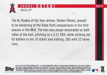 2018 Topps On-Demand Rookie Year in Review - Rookie of the Year Tribute #ROTY1 Shohei Ohtani Back