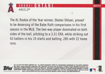 2018 Topps On-Demand Rookie Year in Review - Rookie of the Year Tribute #ROTY2 Shohei Ohtani Back