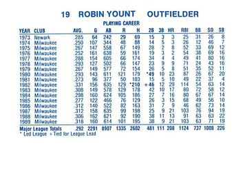 1990 Milwaukee Brewers Yearbook #NNO Robin Yount Back
