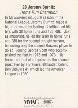 1999 Milwaukee Brewers Diamond Celebration #NNO Jeromy Burnitz Back