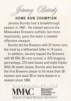 1998 Milwaukee Brewers Diamond Celebration #NNO Jeromy Burnitz Back