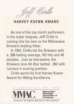 1998 Milwaukee Brewers Diamond Celebration #NNO Jeff Cirillo Back