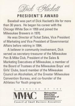1998 Milwaukee Brewers Diamond Celebration #NNO Dick Hackett Back