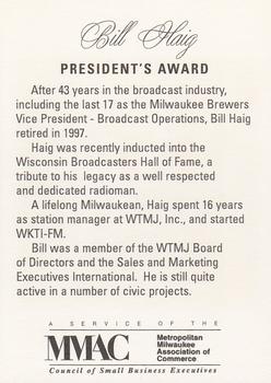 1998 Milwaukee Brewers Diamond Celebration #NNO Bill Haig Back