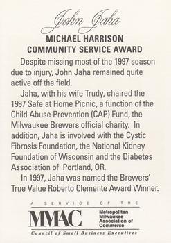 1998 Milwaukee Brewers Diamond Celebration #NNO John Jaha Back