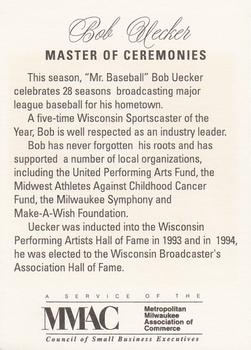 1998 Milwaukee Brewers Diamond Celebration #NNO Bob Uecker Back