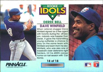 1992 Pinnacle - Rookie Idols #18 Derek Bell / Dave Winfield Back