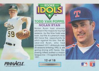 1992 Pinnacle - Rookie Idols #12 Todd Van Poppel / Nolan Ryan Back