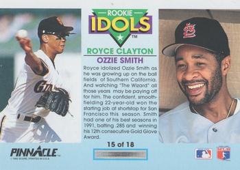 1992 Pinnacle - Rookie Idols #15 Ozzie Smith / Royce Clayton Back