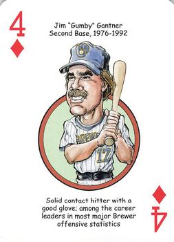 2007 Hero Decks Milwaukee Brewers Baseball Heroes Playing Cards #4♦ Jim Gantner Front