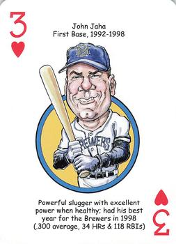 2007 Hero Decks Milwaukee Brewers Baseball Heroes Playing Cards #3♥ John Jaha Front