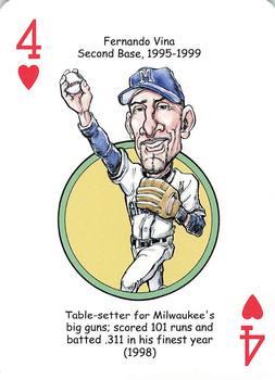 2007 Hero Decks Milwaukee Brewers Baseball Heroes Playing Cards #4♥ Fernando Vina Front