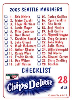 2003 Keebler Seattle Mariners SGA #28 Coaches (Orlando Gomez / Rene Lachemann / Dave Myers / Lamar Johnson / John Moses / Bryan Price) Back