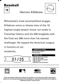2005 Leaf - Sportscasters 35 Teal Fielding-Bat #18 Harmon Killebrew Back