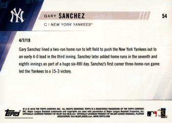 2019 Topps Now #54 Gary Sanchez Back