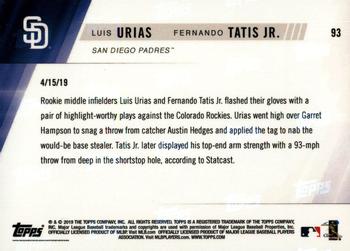 2019 Topps Now #93 Luis Urias / Fernando Tatis Jr. Back