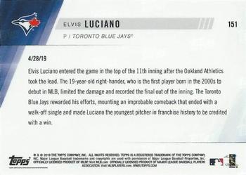 2019 Topps Now #151 Elvis Luciano Back