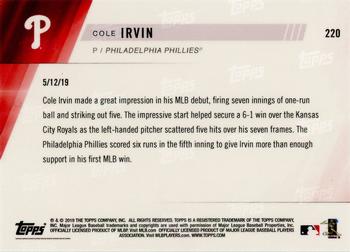 2019 Topps Now #220 Cole Irvin Back