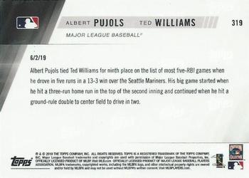 2019 Topps Now #319 Albert Pujols / Ted Williams Back