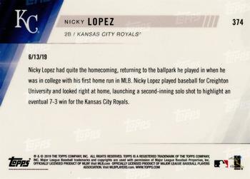 2019 Topps Now #374 Nicky Lopez Back