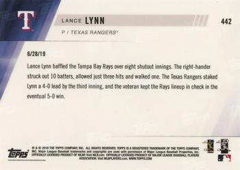 2019 Topps Now #442 Lance Lynn Back